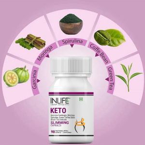 KETO SLIMMING Inlife▐ Кето Слиминг ► за отслабване и контрол на теглото, със Спирулина, Моринга и зелен чай,500 мг, 90 капсули, 